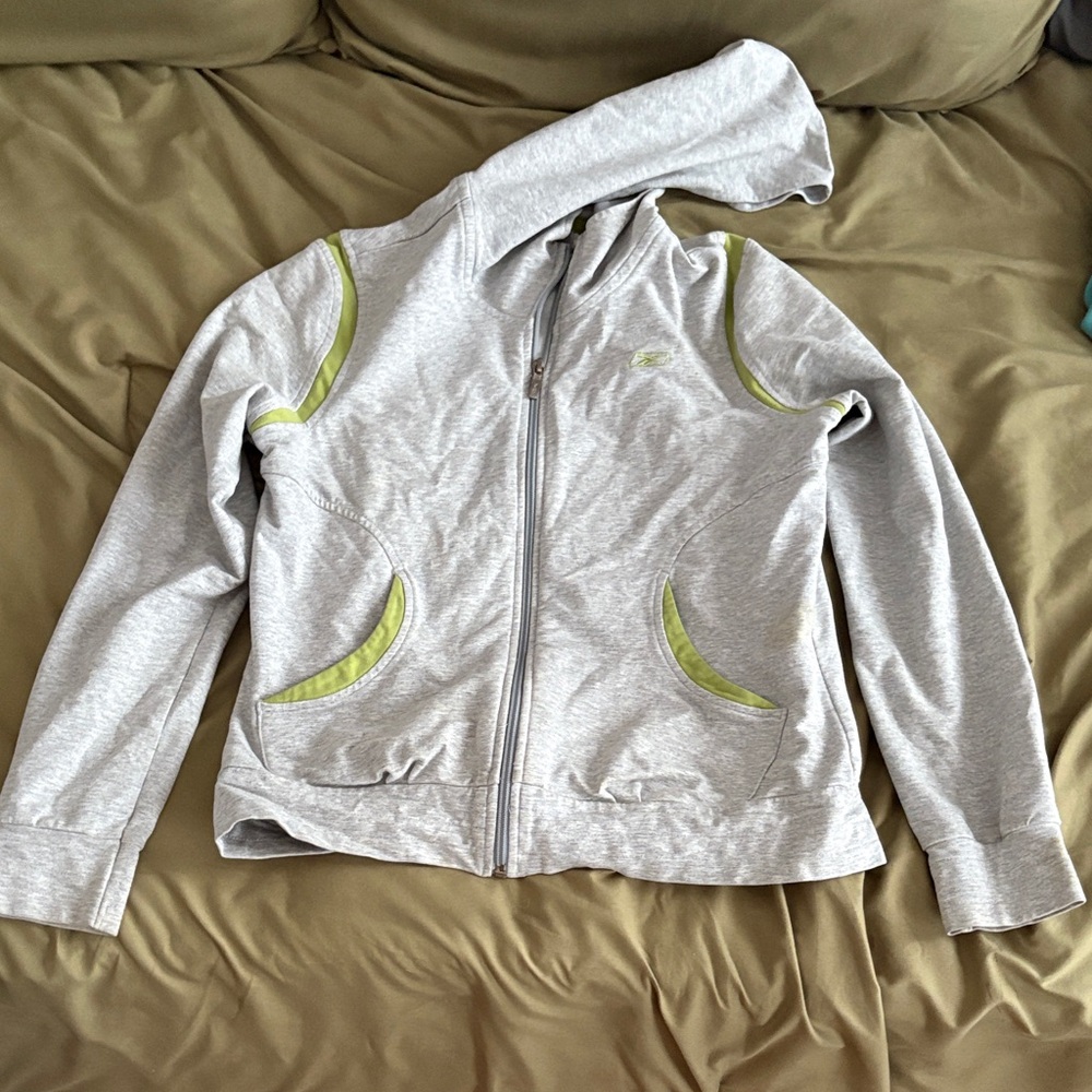 Reebok Gray and Green Women's Hoodie